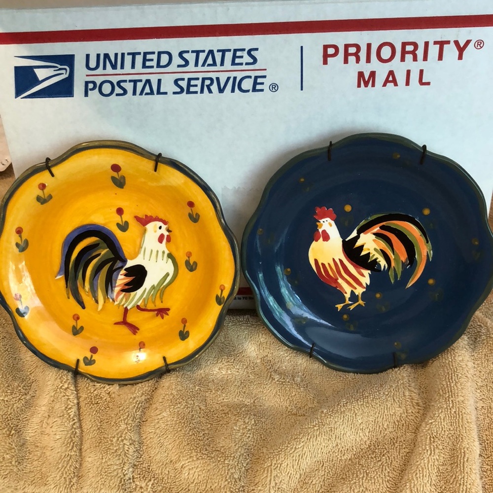 Dennis East Rooster #53343 Salad/Dessert Plates 6" Set of 2 Rustic Stoneware
